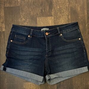 New York & Company Dark Blue Rolled Cuff Denim Shorts